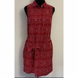 Banana Republic Red Geometric Print Sleeveless Belted‎ Shirt Dress Size 10
